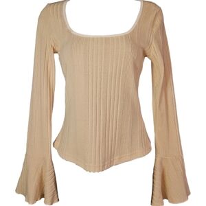 SHEIN Cream Ribbed Flare Sleeve Top